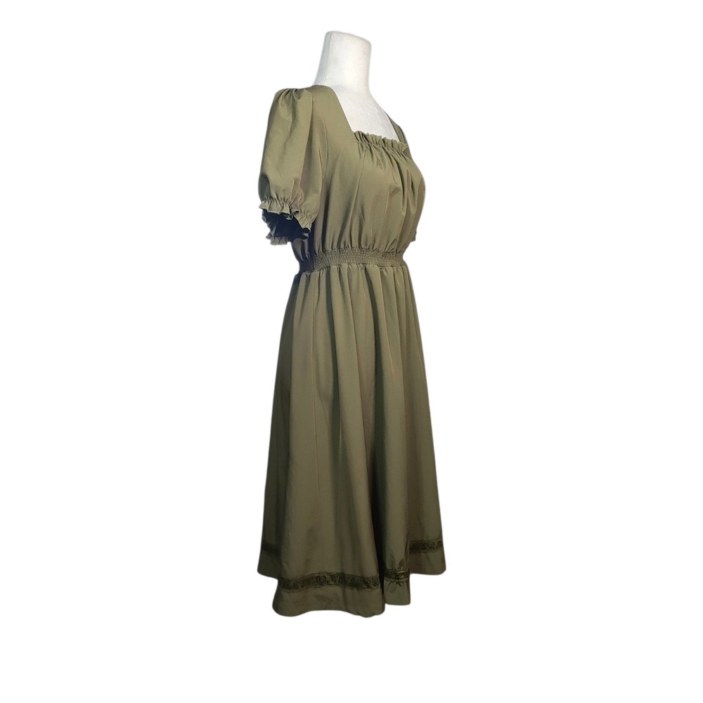 Scarlet Darkness Olive Green Dress Milkmaid Goblincore Cottagecore Peasant Large - Picture 3 of 9